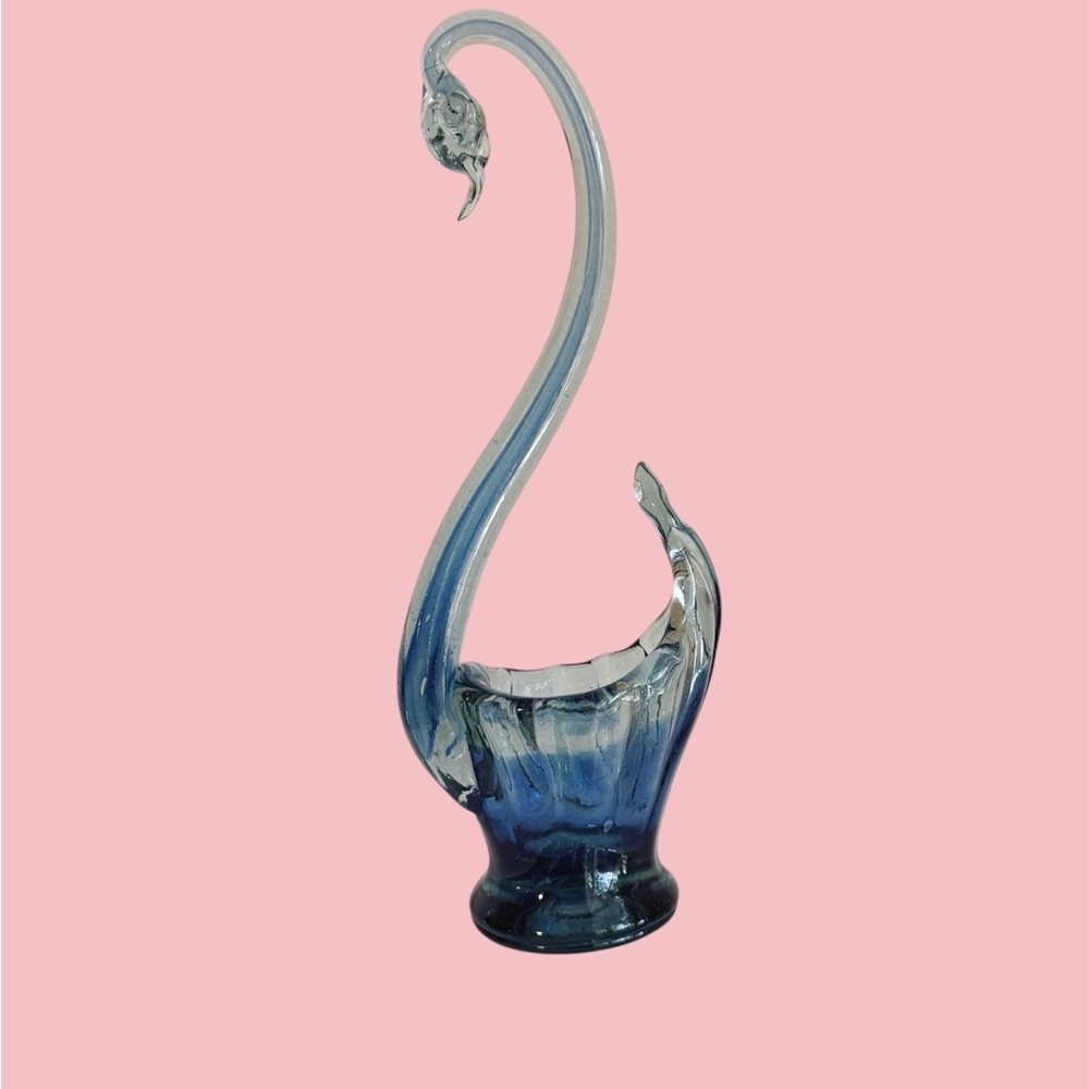 Murano style hand blown blue swan vase - Picture 2 of 7